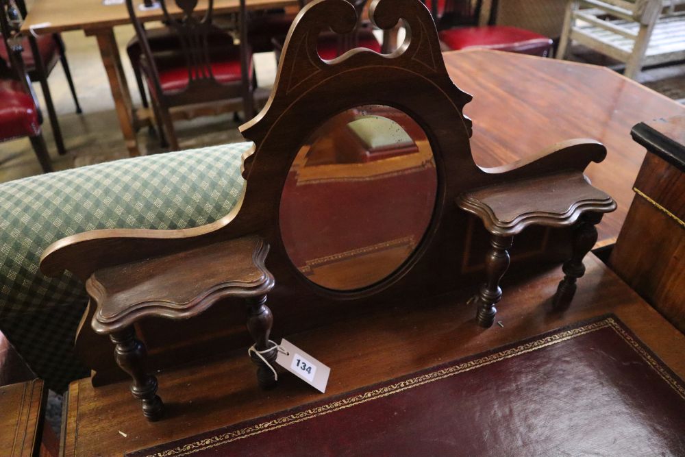 A late Victorian satinwood banded mahogany bowfront writing table, width 76cm, depth 45cm, height 115cm